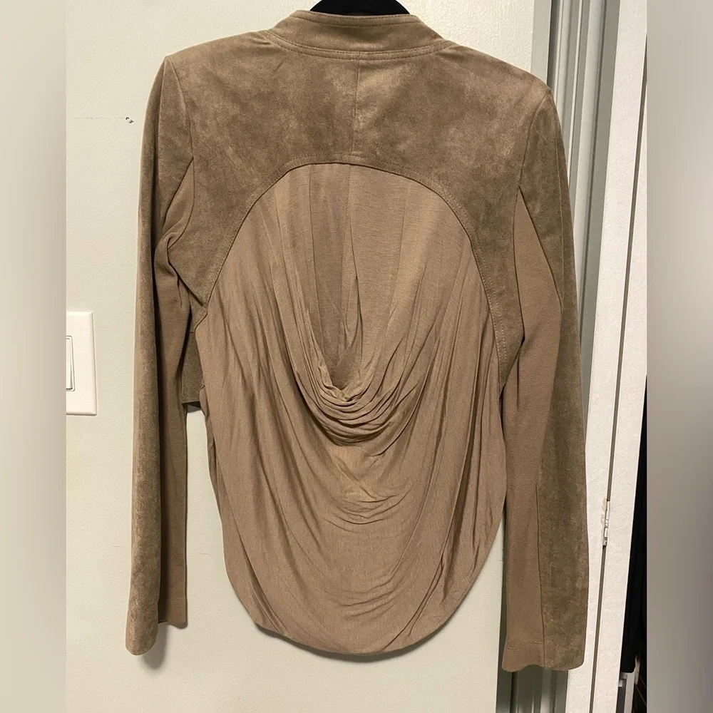 BCBG MaxAzaria | Norton Drape Faux Suede Vegan Cropped Blazer • small - Picture 6 of 6